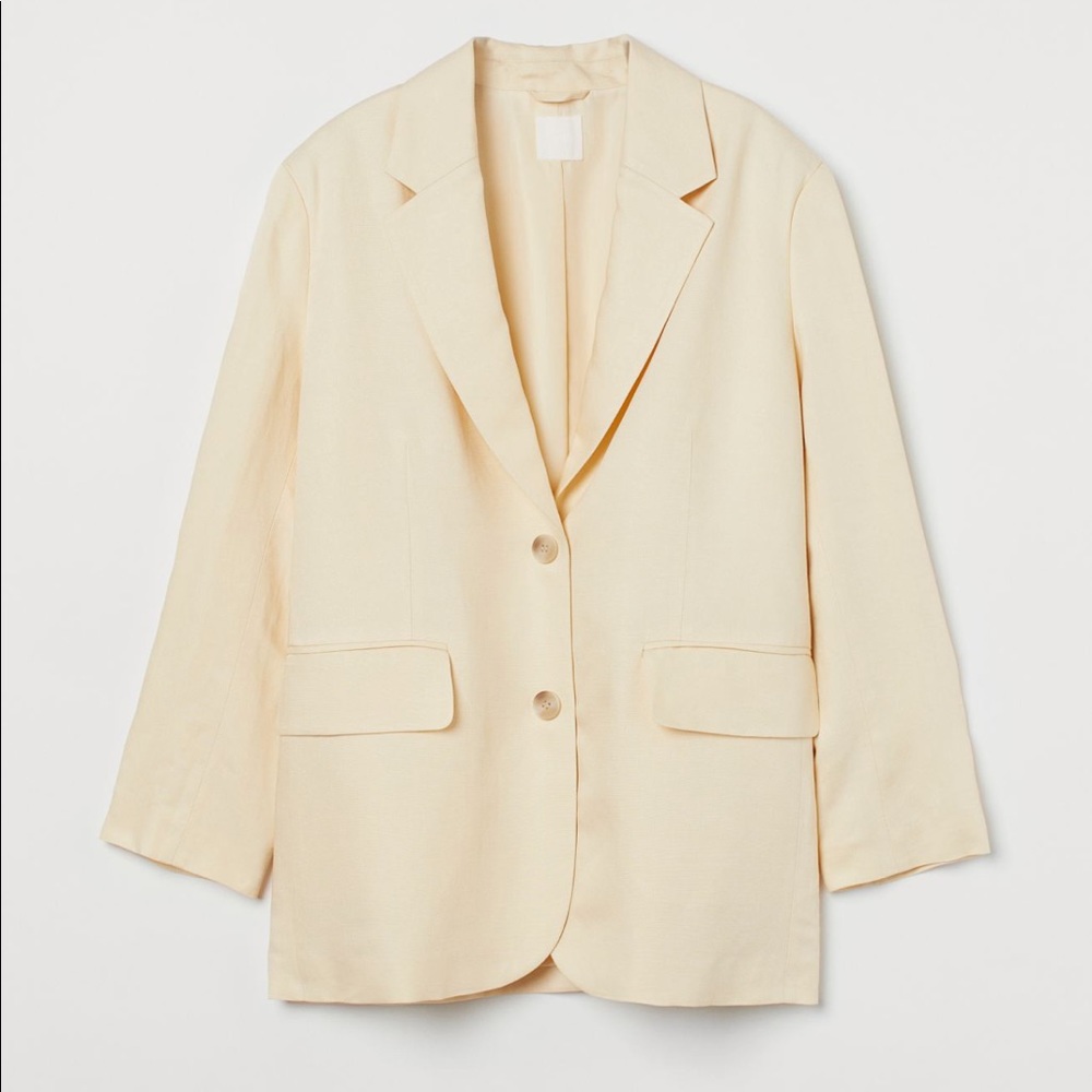 Brand New H&M OVERSIZED LINEN-BLEND BLAZER - PALE YELLOW